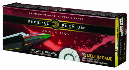 Federal Premium Ammunition - 300 Winchester Short Mag - 150 Grain Nosler Ballistic Tip - 20 Rounds - Nickel Plated Brass Case