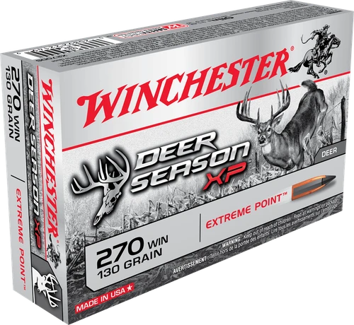 Winchester Deer Season  Ammunition - 270 Winchester - 130 Grain Extreme Point Polymer Tip - 20 Rounds - Brass Case