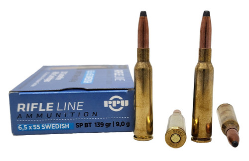 Prvi Partizan Ammunition - 6.5x55mm Swedish - 139 Grain Soft Point Boat Tail - 20 Rounds - Brass Case