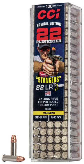 CCI Stangers Ammunition - 22 Long Rifle - 32 Grain Copper Plated Hollow Point - 100 Rounds - Nickel Plated Brass Case