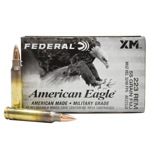 Federal American Eagle Ammunition - 223 Remington - 55 Grain Full Metal Jacket - 20 Rounds - Brass Case