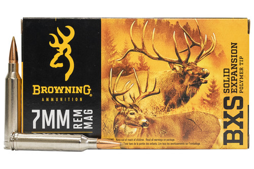 Browning Ammunition - 7 MM Remington Magnum - 139 Grain Solid Expansion Polymer Tip (Lead Free) - 20 Rounds -  Nickel Plated Brass Case