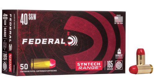 Federal Syntec Range Ammunition - 40 S&W - 165 Grain Total Synthetic Jacket - 50 Rounds - Brass Case