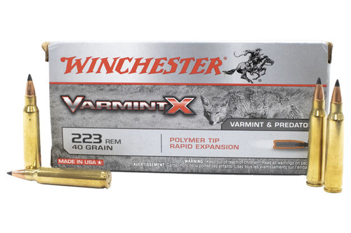 Winchester Varmint-X Ammunition - 223 Remington - 40 Grain Polymer Tip Rapid Expansion - 20 Rounds - Brass Case