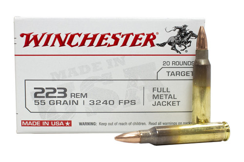 Winchester Ammunition - 223 Remington - 55 Grain Full Metal Jacket - 20 Rounds - Brass Case