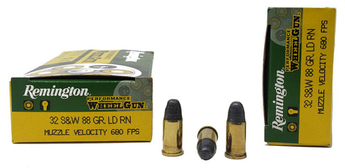 Remington Performance WheelGun Ammunition - 32 S&W - 88 Grain Lead Round Nose - 50 Rounds - Brass Case