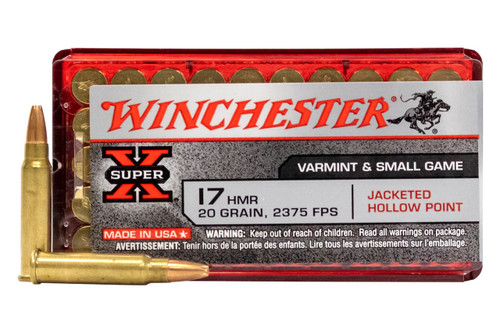 Winchester Super-X  Ammunition - 17 HMR - 20 Grain Jacketed Hollow Point - 50 Rounds - Brass Case