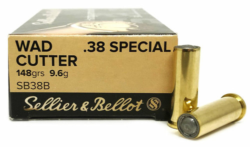 Sellier & Bellot Ammunition - 38 Special - 148 Grain Wad-Cutter - 50 Rounds - Brass Case