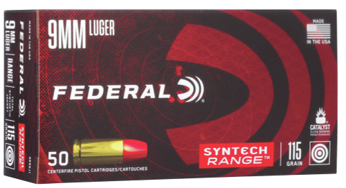 Federal Syntech Ammunition - 9 MM Luger - 115 Grain Total Synthetic Jacket - 50 Rounds - Brass Case