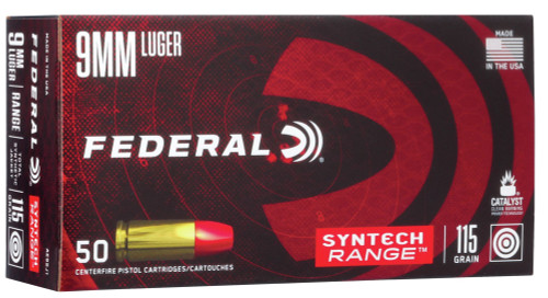 Federal Syntech Ammunition - 9 MM Luger - 115 Grain Total Synthetic Jacket - 50 Rounds - Brass Case