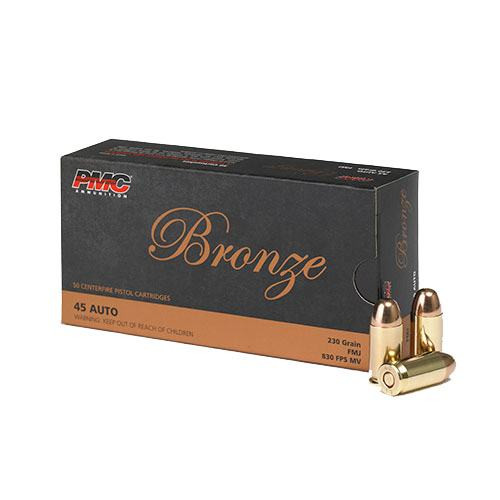 PMC Bronze Ammunition - 45 Auto - 230 Grain Full Metal Jacket - 50 Rounds - Brass Case