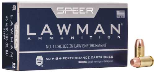 Speer Lawman Ammunition - 45 Auto - 185 Grain Total Metal Jacket - 50 Rounds - Brass Case