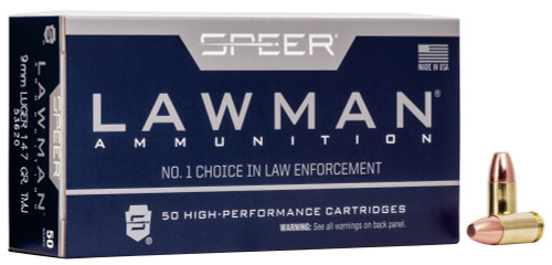 Speer Lawman Ammunition - 9 MM Luger - 147 Grain Total Metal Jacket - 50 Rounds - Brass Case