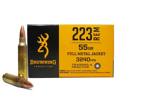 Browning Ammunition - 223 Remington - 55 Grain Full Metal Jacket - 20 Rounds - Brass Case