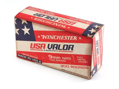 Winchester Valor Ammunition - 9 MM Luger - 124 Grain Full Metal Jacket - 200 Rounds - Brass Case