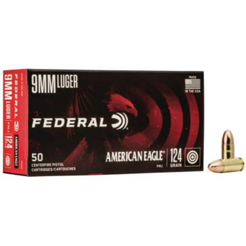 Federal AE Ammunition - 9MM - 124 Grain Full Metal Jacket - 50 Rounds - Brass Case