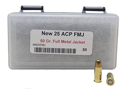 Miwall New Ammunition - 25 Auto - 50 Grain Full Metal Jacket - 50 Rounds - Brass Case
