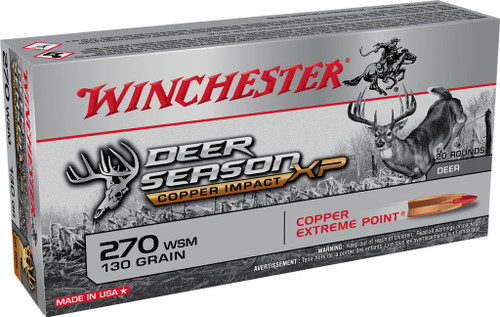 Winchester Copper Deer Season Ammunition - 270 Winchester Short Magnum - 130 Grain Copper Extreme Point - 20 Rounds - Brass Case