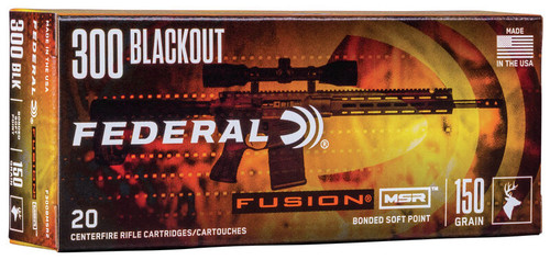 Federal Fusion MSR Ammunition - 300 AAC Blackout - 150 Grain Bonded Soft Point - 20 Rounds - Brass Case
