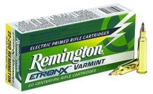 Remington ETRONX Varmint Ammunition - 22-250 Remington - 50 Grain V-Max Boat Tail - 20 Rounds - Brass Case