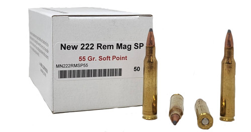 Miwall New Ammunition - 222 Remington Magnum - 55 Grain Soft Point - 50 Rounds - Brass Case