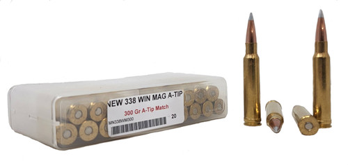 Miwall New Ammunition - 338 Winchester Magnum - 300 Grain A-Tip Match - 20 Rounds - Brass Case
