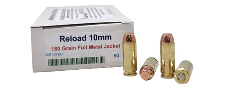 Miwall Reload Ammunition - 10 MM Auto - 180 Grain Full Metal Jacket - 50 Rounds - Brass Case