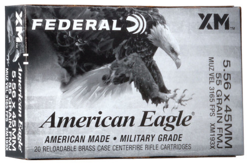 Federal AE Ammunition - 5.56x45 MM NATO - 55 Grain Full Metal Jacket - 20 Rounds - Brass Case