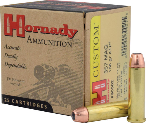 Hornady Custom Ammunition - 357 Magnum - 158 Grain XTP Hollow Point - 25 Rounds - Brass Case