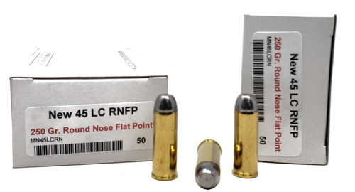 Miwall New Ammunition - 45 Long Colt - 250 Grain Lead Round Nose Flat Point - 50 Rounds - Brass Case