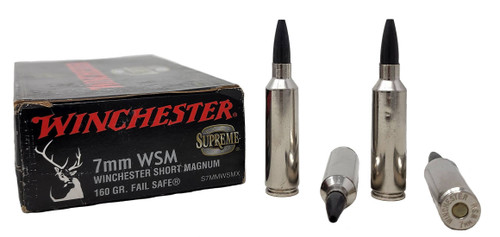 Winchester Supreme Ammunition - 7 MM Winchester Short Magnum - 160 Grain Fail Safe - 20 Rounds - Nickel Plated Brass Case