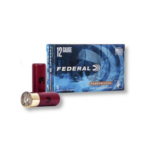 Federal Power-Shok Ammunition - 12 Gauge - 2 3/4" - 00 Buck - Low Recoil - 9 Pellets - 5 Rounds