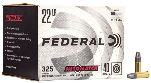 Federal AutoMatch Ammunition - 22 Long Rifle - 40 Grain Lead Round Nose - 325 Rounds - Brass Case