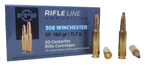 Prvi Partizan Ammunition - 308 Winchester - 180 Grain Soft Point - 20 Rounds - Brass Case