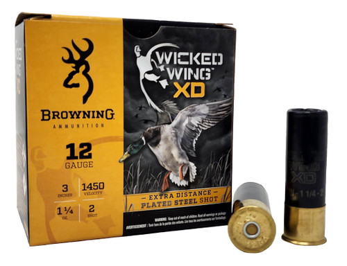 Browning Wicked Wing XD Ammunition - 12 Gauge - 3" - 1 1/4 Oz. - 2 Steel Shot - 250 Rounds