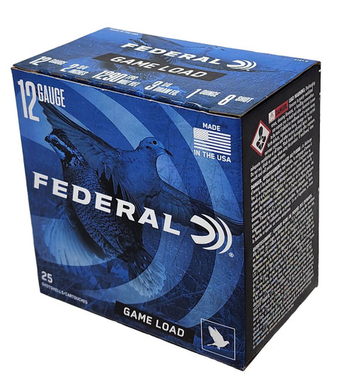Federal Game Load Ammunition - 12 Gauge - 2 3/4" - 3 1/4 Dram EQ. - 1 Oz. - 8 Lead Shot - 25 Rounds