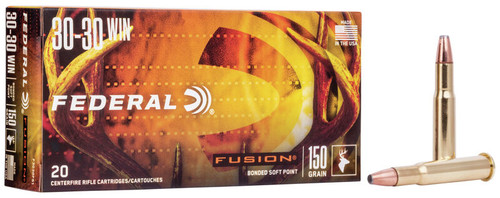 Federal Fusion Ammunition - 30-30 Winchester - 150 Grain Bonded Soft Point - 20 Rounds - Brass Case
