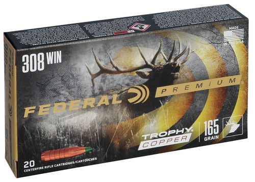 Federal Premium Ammunition - 308 Winchester - 165 Grain Trophy Copper - 20 Rounds - Nickel Plated Brass Case
