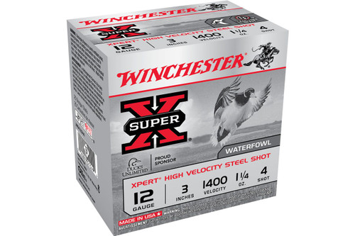 Winchester Super-X Ammunition - 12 Gauge - 3" - 1 1/4 Oz. - 4 Steel Shot - 25 Rounds
