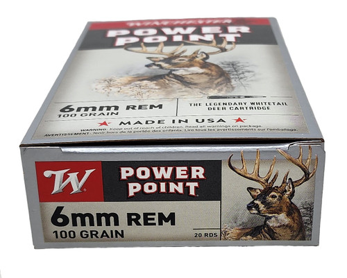 Winchester Power Point Ammunition - 6 MM Remington - 100 Grain Soft Point - 20 Rounds - Brass Case