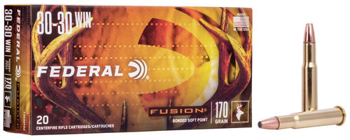 Federal Fusion Ammunition - 30-30 Winchester - 170 Grain Bonded Soft Point - 20 Rounds - Brass Case