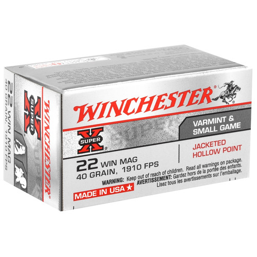 Winchester Super-X Ammunition - 22 Winchester Magnum Rimfire - 40 Grain Jacketed Hollow Point - 50 Rounds