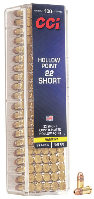 CCI Ammunition - 22 Short - 27 Grain Copper Plated Hollow Point - 100 Round