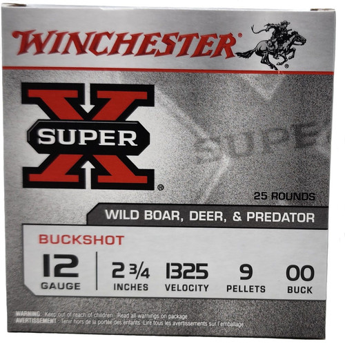 Winchester Super-X Ammunition - 12 Gauge - 2 3/4" - 9 Pellet - 00 Buck - 25 Rounds