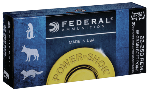 Federal Power-Shok Ammunition  - 22-250 Remington 55 Grain Soft Point - 20 Rounds