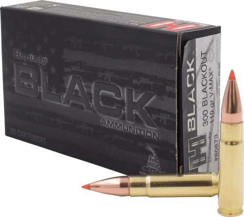 Hornady 300 Blackout 110 Grain V-Max Black - 200 Rounds - Brass Case