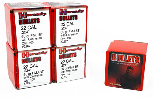 Hornady Bullets .224" 55 Grain FMJ BT WC 4000 Projectiles