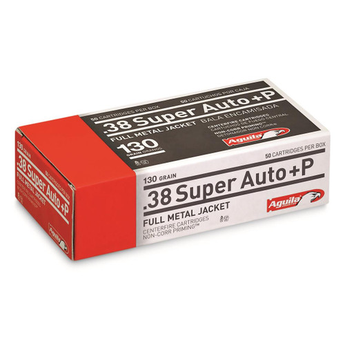 Aguila Ammunition - 38 Super +P - 130 Grain Full Metal Jacket - 50 Rounds Aguila Ammunition - 38 Super +P - 130 Grain Full Metal Jacket - 50 Rounds