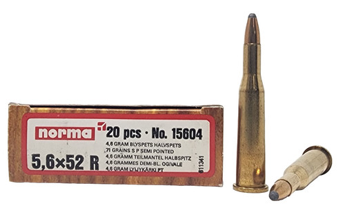 Norma Ammunition - 5.6x52R - 71 Grain Soft Point - 20 Rounds Norma Ammunition - 5.6x52R - 71 Grain Soft Point - 20 Rounds