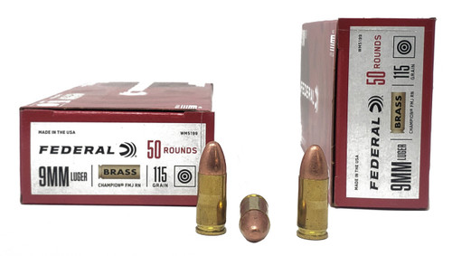 Federal Champion Ammunition - 9 MM Luger - 115 Grain Full Metal Jacket - 1000 Rounds - Brass Case